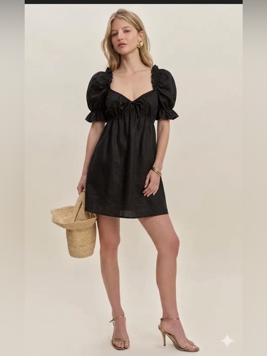 Reformation Dresses & Skirts - Reformation Channa Linen 100% Puff Sleeve Black Dress , size M